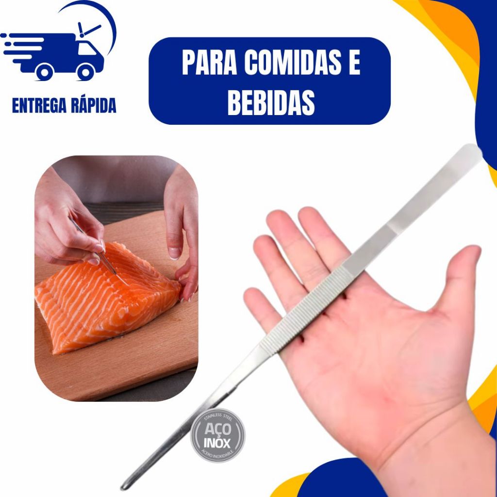 Pinça Culinaria Inox Profissional, Chef, Decoração, Bartender, Barman Escovada 30 Cm