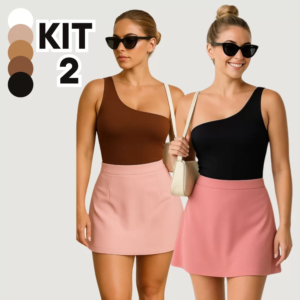 kit 2 Body Manga Curta Feminino Um Ombro Mula Manca