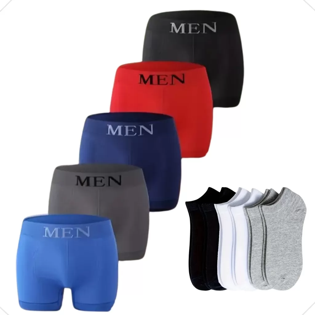 Kit 3 Cuecas Boxer em Microfibra e 3 Meias Soquete Algodão Conforto e Qualidade