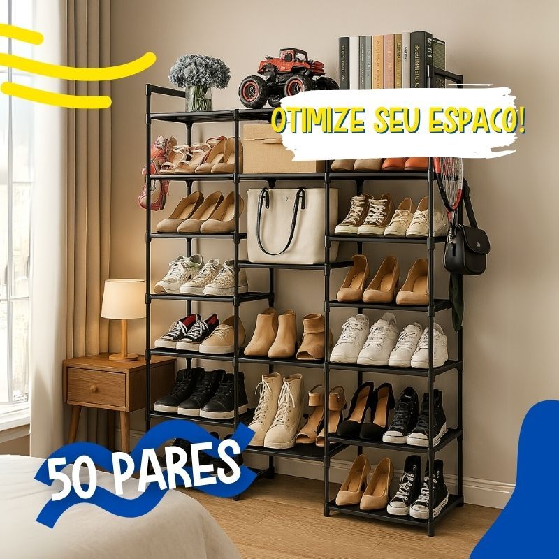 Sapateira Gigante Estrutura Reforçada 55 Pares Calçados Organização Aço Resistente Multiuso