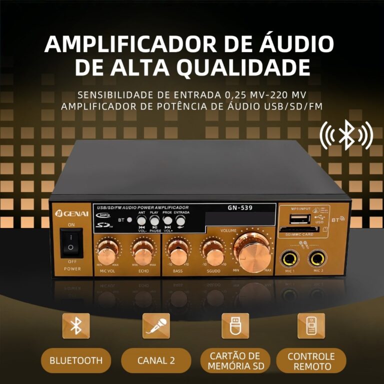 Mini Amplificador Som Audio Bluetooth Usb Mp3 Fm K