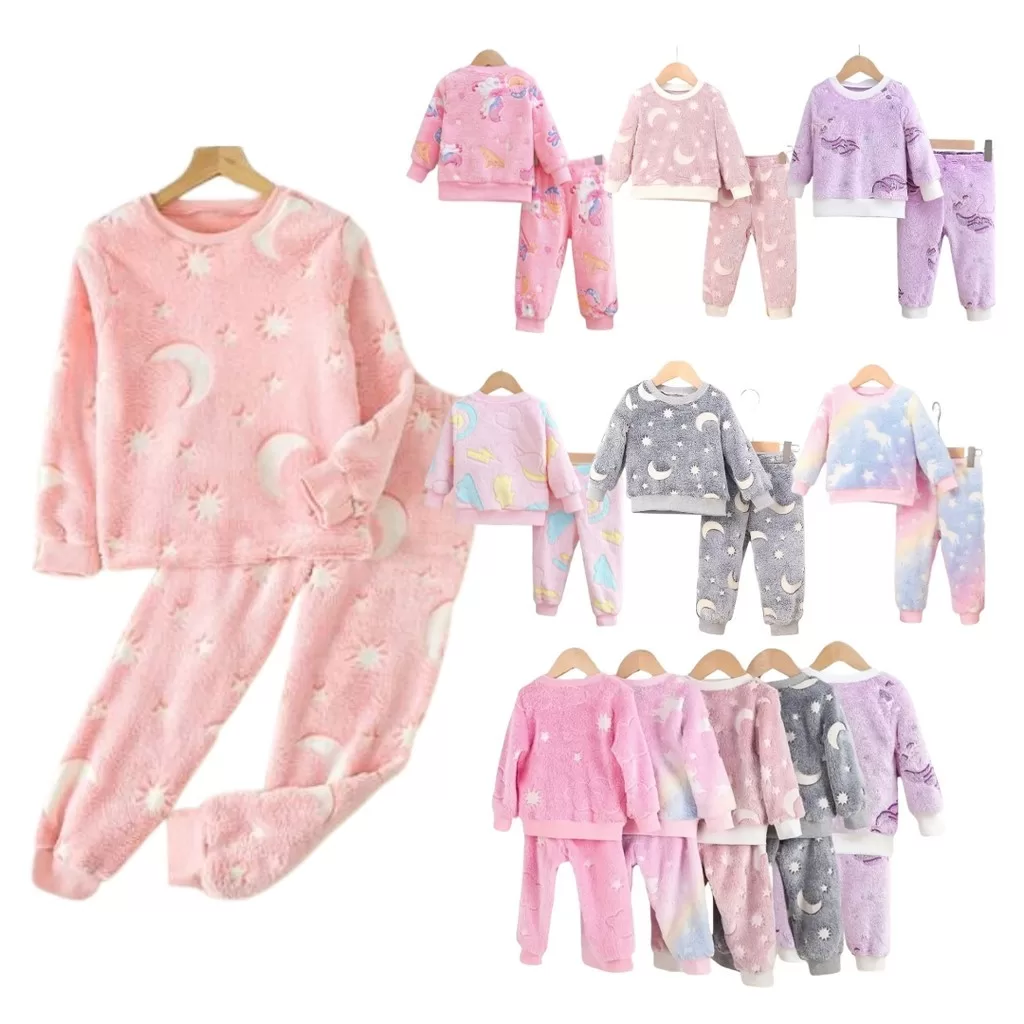 Kit 2 ou 4 peças Conjunto Fleece Inverno Infantil Estampado Menina 1 ao 14