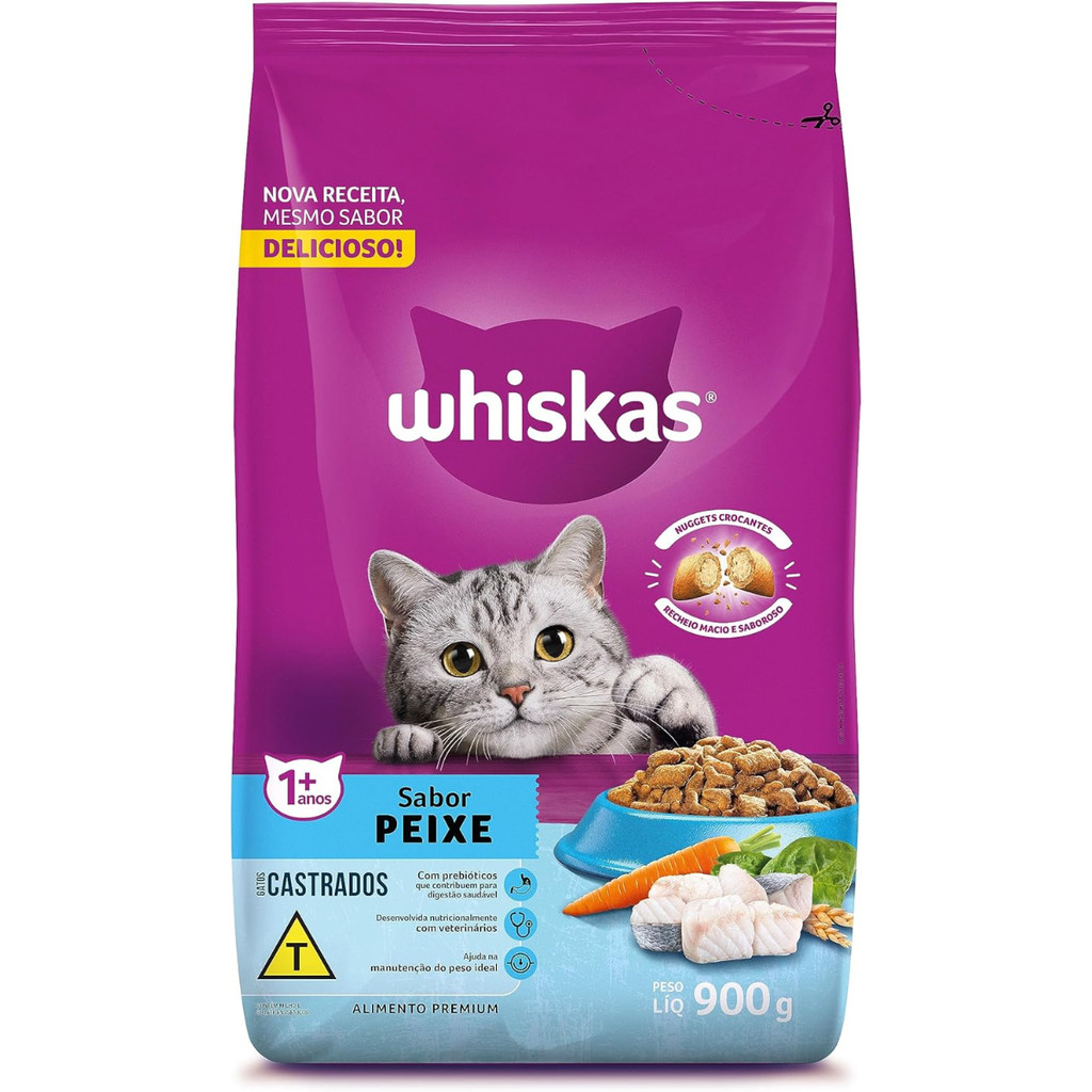 Ração para Gatos Castrados Whiskas Peixe 900g Adulto