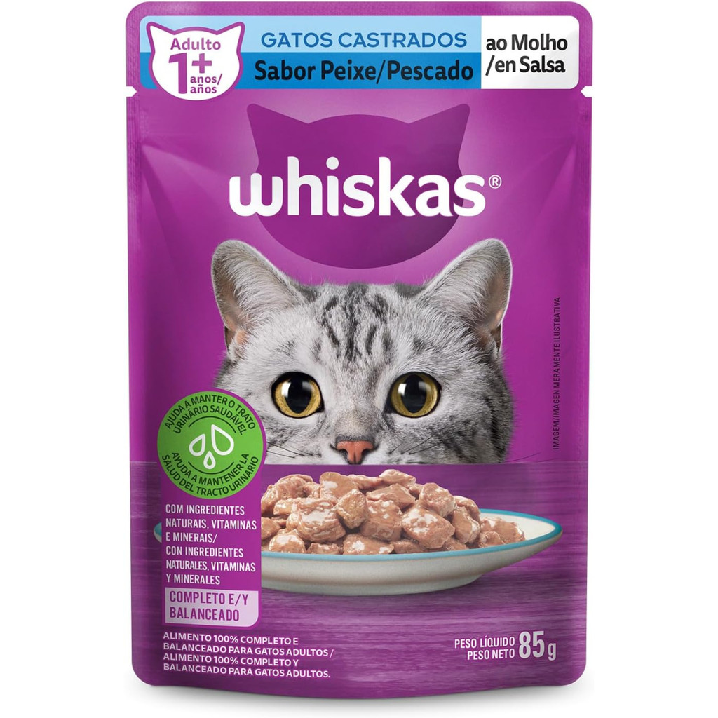 Sachê Whiskas Ração Úmida Peixe para Gatos Castrados Adultos 85g