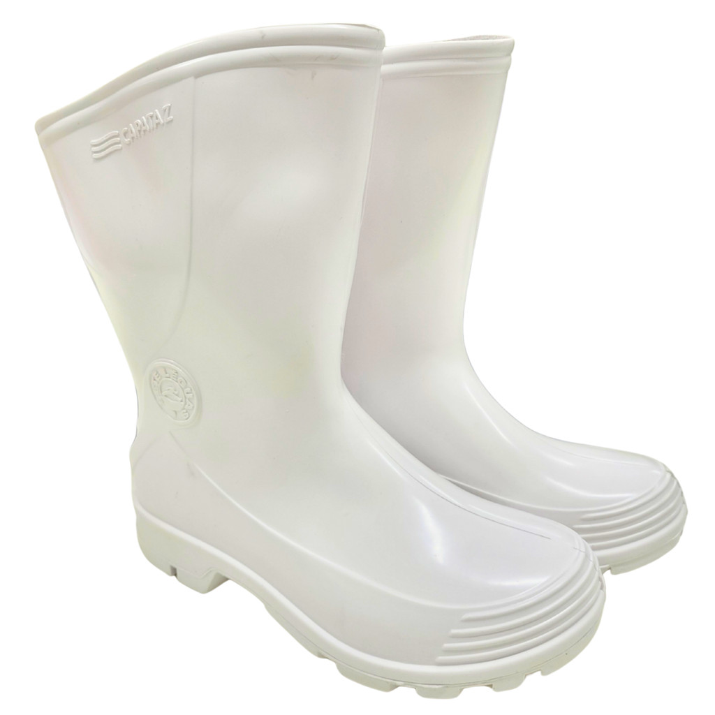 Bota Borracha Galocha Pvc Capataz Cano Medio Branca Sem Forro Sete Leguas Impermeavel Leve Lavável F