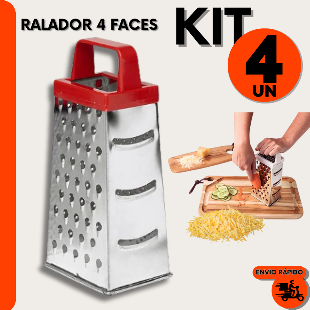 Kit 4 Raladores de Legumes e Alimentos 4 Faces Aço Inox  Ideal para Cozinha, Restaurante e Bar