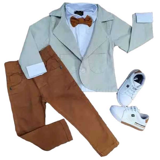 Blazer Nude Com Camisa e Calça Jeans Caramelo Inf