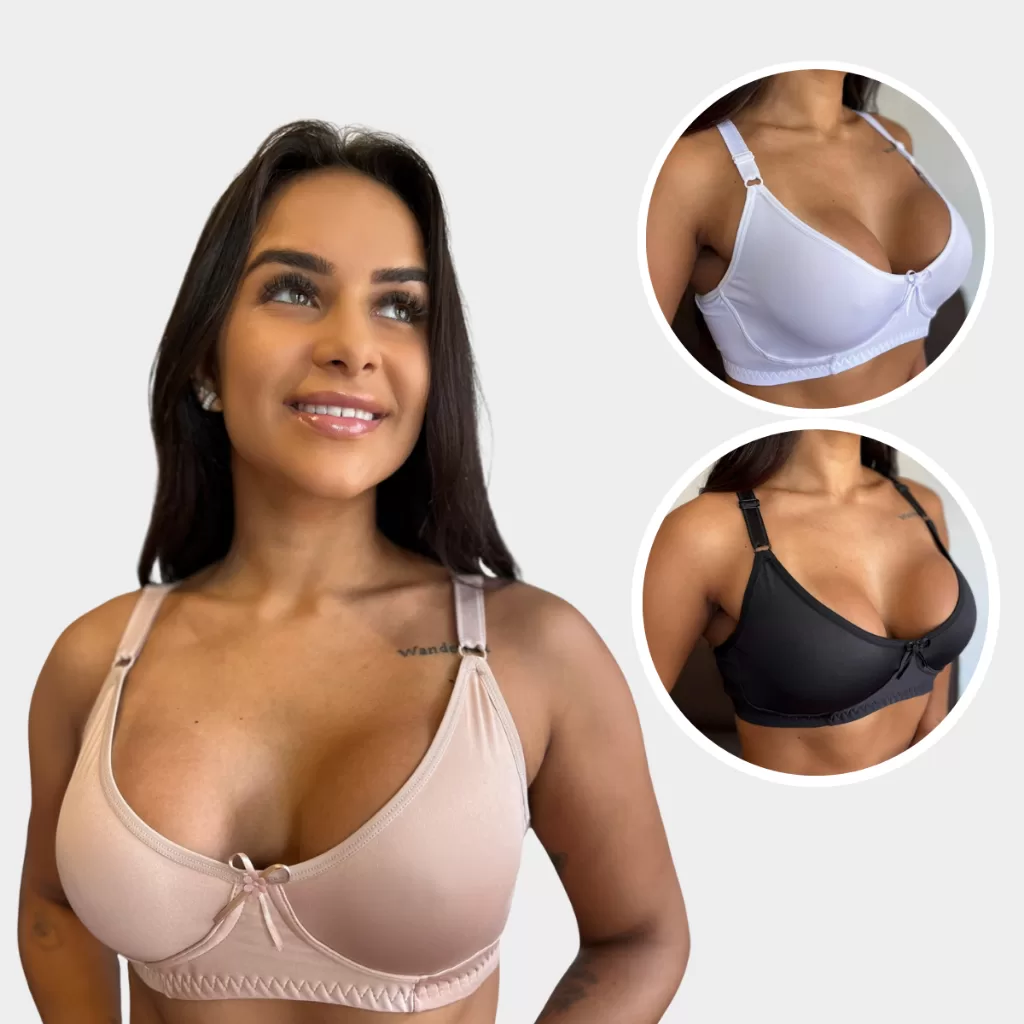 Kit 3 Sutiãs PLUS SIZE Feminino de Microfibra sem Bojo Soutien Reforçado Confortável s/ Aro Sutian T