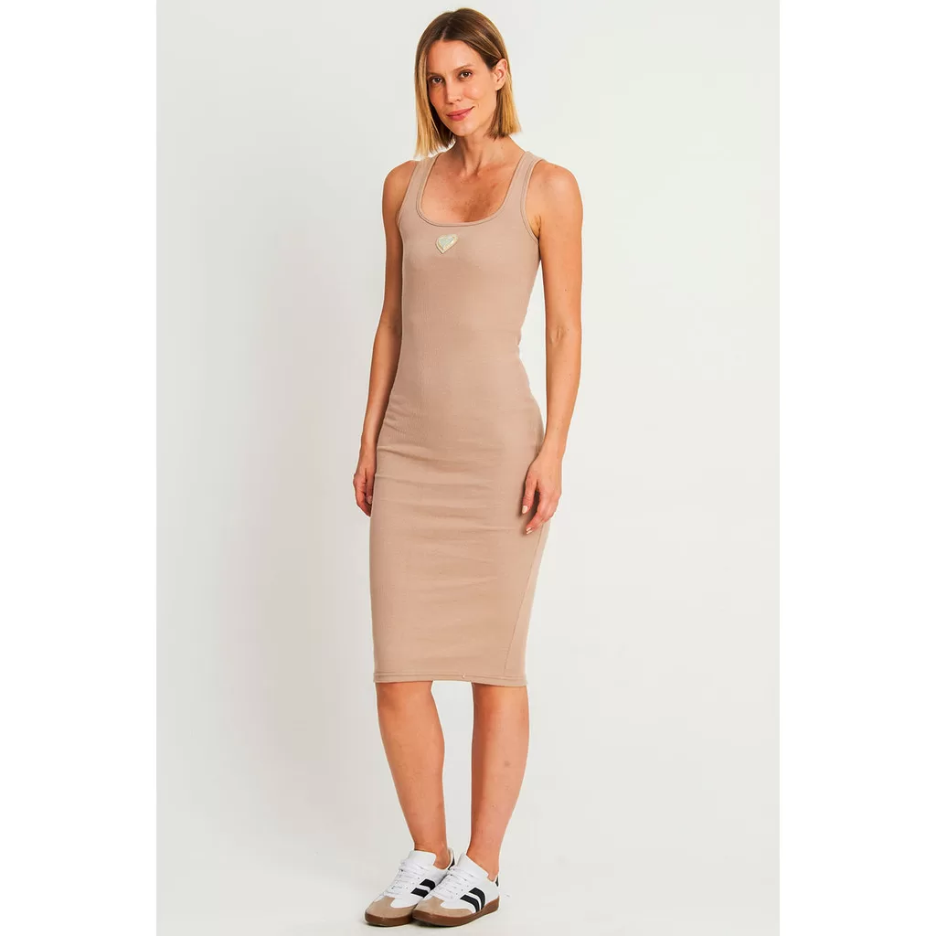 Vestido Midi Regata Decote u Polo Wear Bege Claro