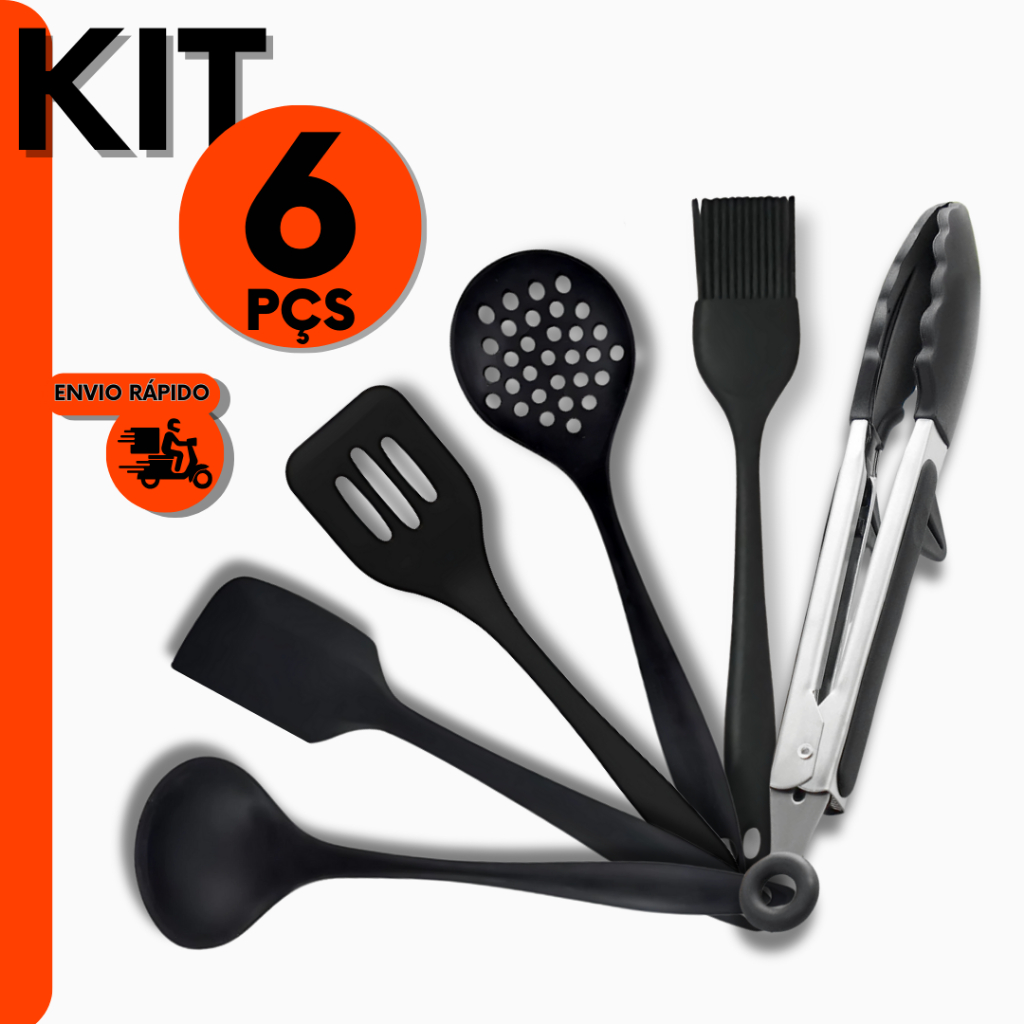 Kit 6 Pçs Espátulas Escumadeira Pincel Kit Silicone P/ Cozinheiros e Confeiteiros P/ Restaurante