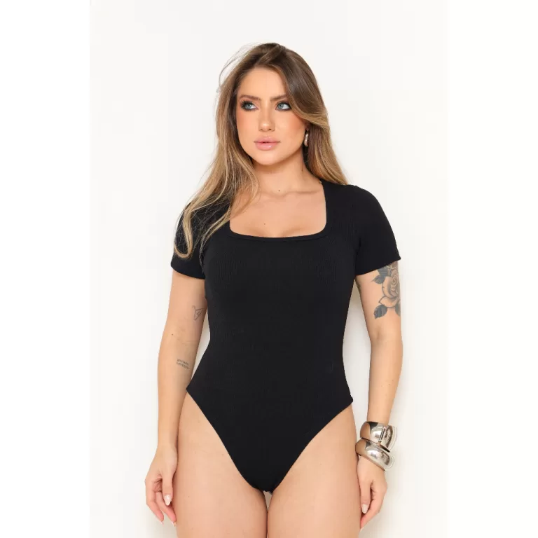 Body Manga Curta Decote Quadrado Bory Blusinha Bá