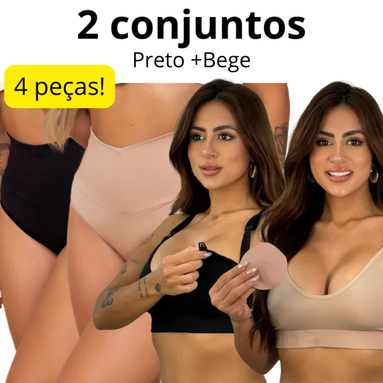 Kit 2 Conjuntos Calcinha Pós Parto Cintura Alta e