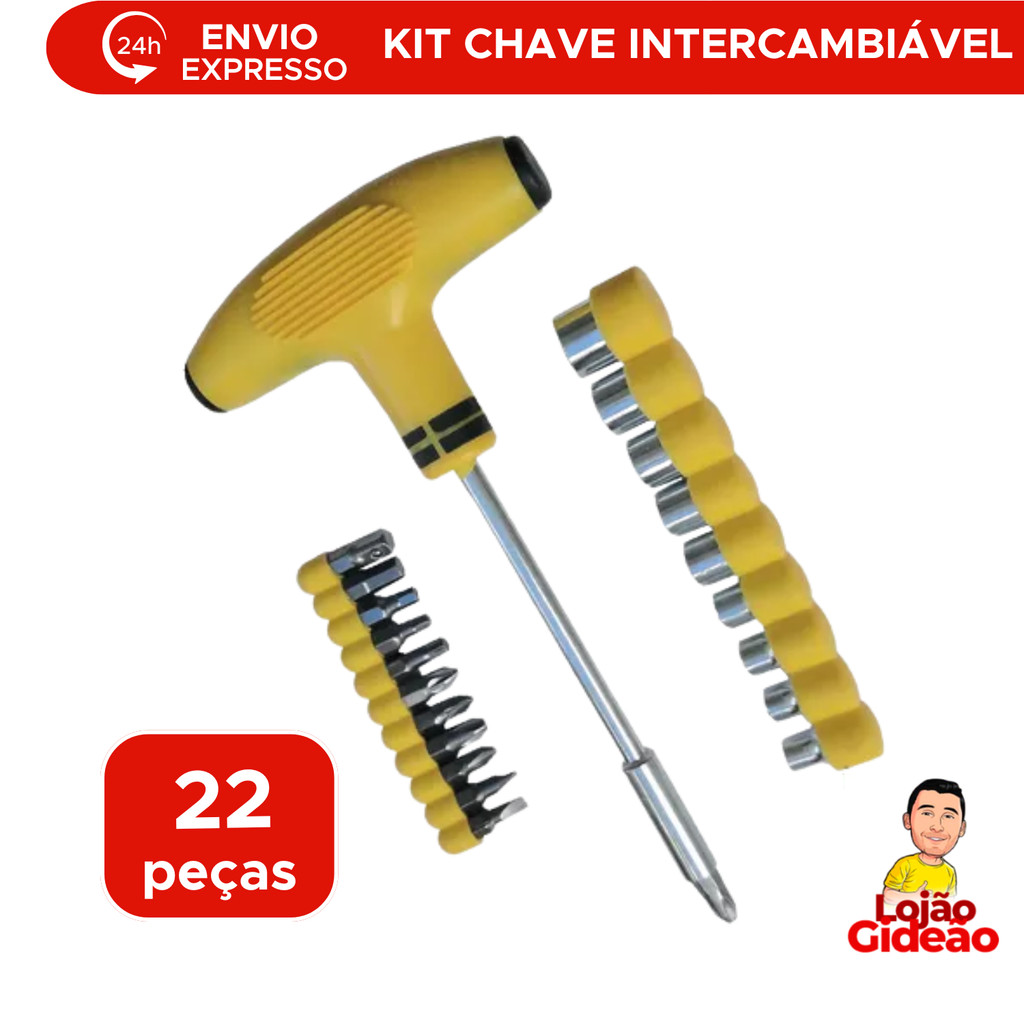 Kit Jogo De Chave Intercambiável Com 22 Peças De Aço E Plástico Resistente
