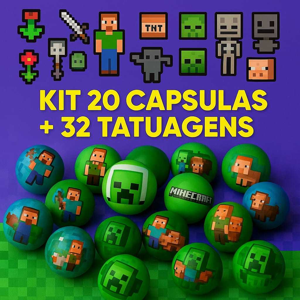 Kit 20 Capsula Blocos Surpresa + 32 tatuagens Blocos Infantil – Festa lembrancinha Infantil