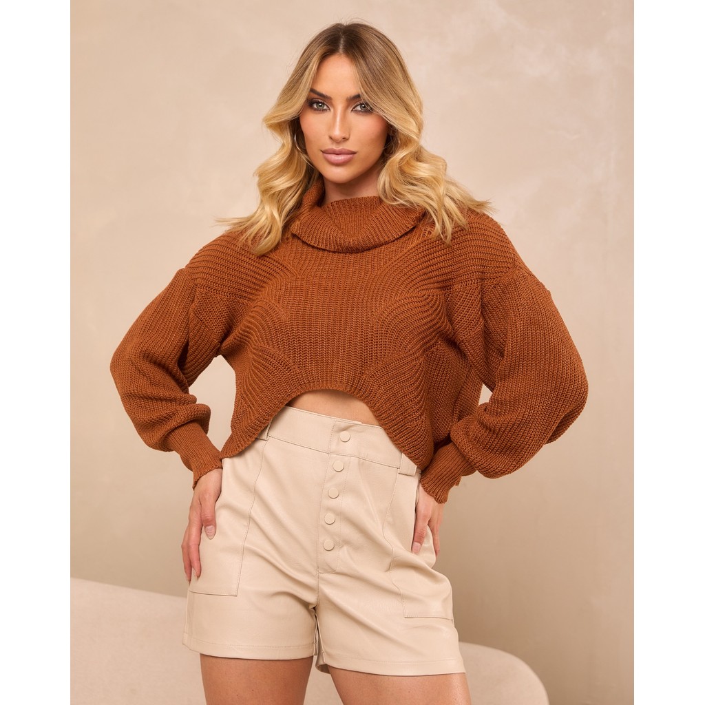 Cropeed Over Detalhe Frente Oval Gola Boba Tricot Inverno