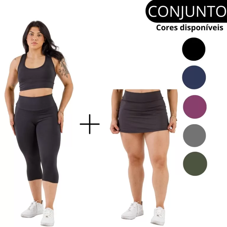 Conjunto Kit 3 Peças Top U, Shorts Saia e Bermuda