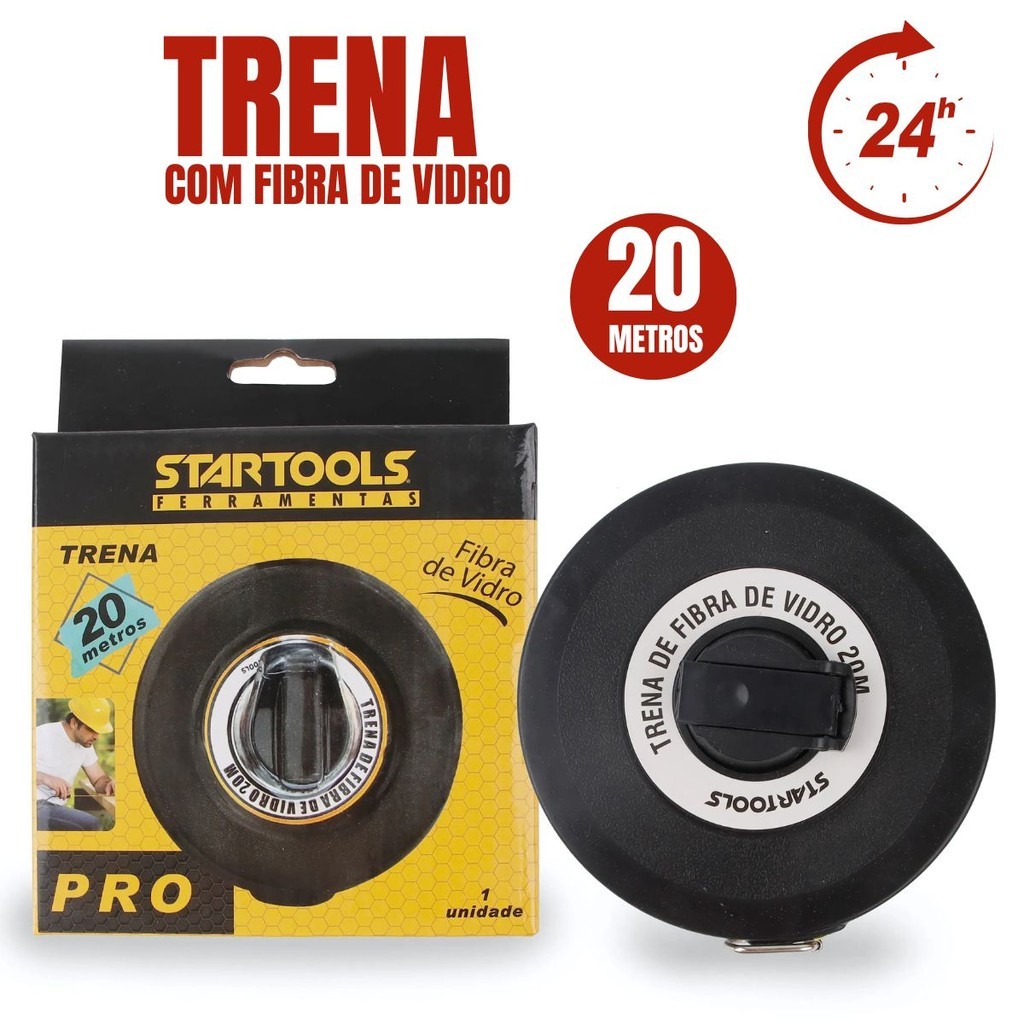 Trena Fibra de Vidro Redonda 20 Metros Profissional Trena Métrica Longa Fita StarTools AR0417