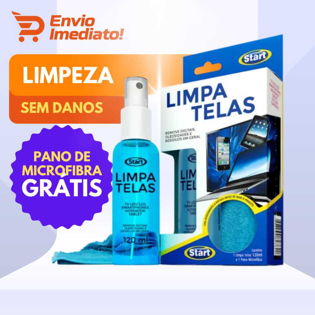 Kit Limpa Telas + Pano Microfibra 120ML TV LED LCD Celular Monitores Óculos Câmeras Remove Sujeira