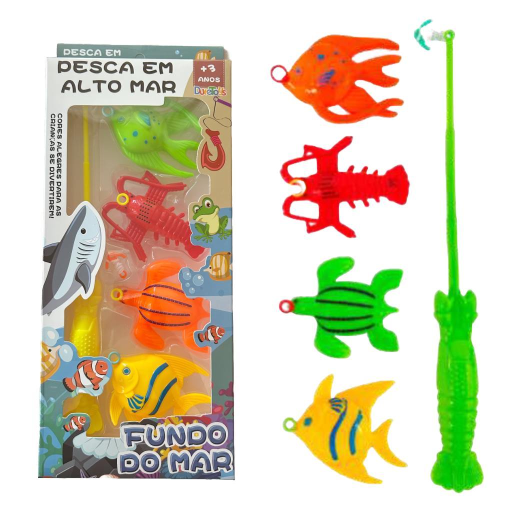Brinquedo Pescaria Com Vara 4 Peixinhos Brincadeira no Banho Peças que flutuam na água DTY0779