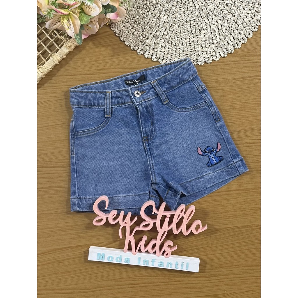 Shorts Infantil Animê Jeans Stitch Disney
