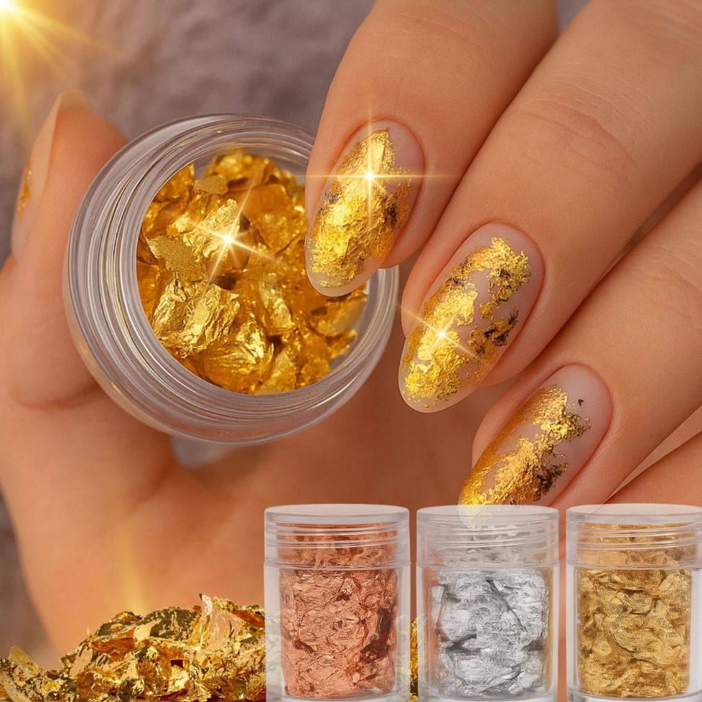 KIT 12 Folhas De Ouro Dourado/prateado Decoração Unhas Encapsuladas – Envio Imediato