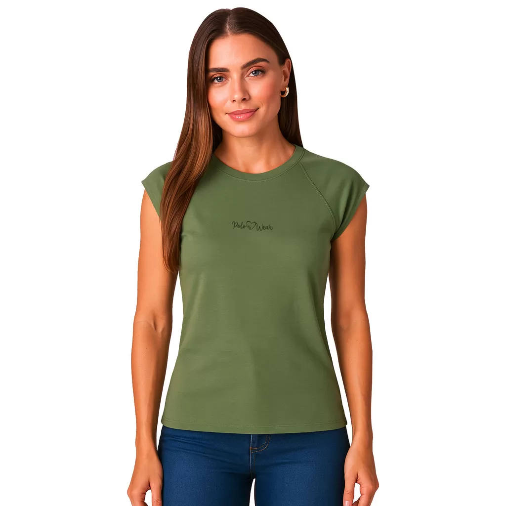 T-Shirt Feminina Manga Reglan Polo Wear Verde Medio