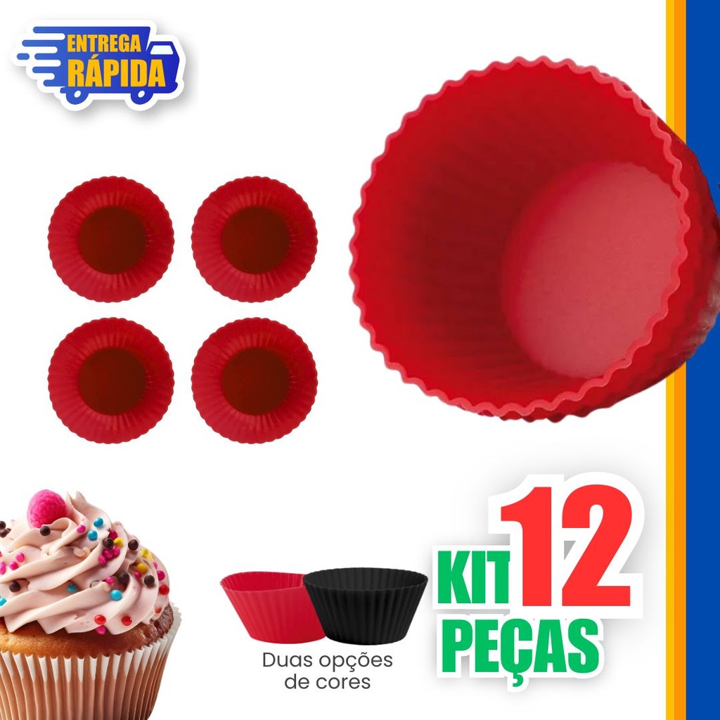 12 Mini Forma de Silicone para Cupcake Bolo Gelatina e Mini Muffin  Microondas, Air Fryers