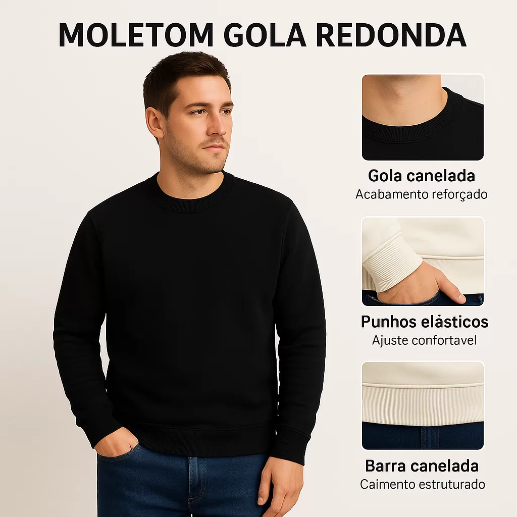 Moletom Masculino Gola Careca Liso Blusa De Frio Flanelado Gola Redonda Casaco Unissex Moletom Inver