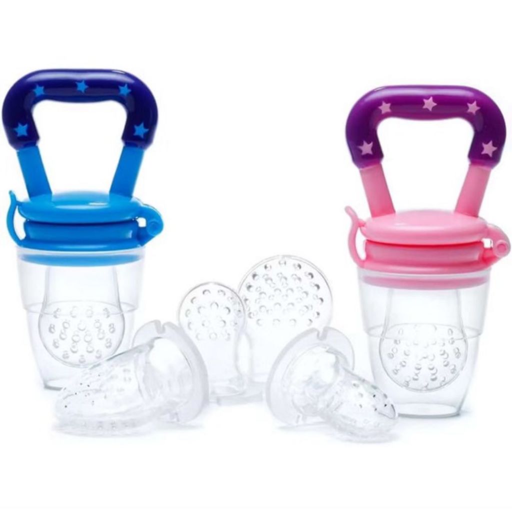 Chupeta  Mordedor Alimentadora Bebê De Silicone Porta Fruta Azul e Rosa
