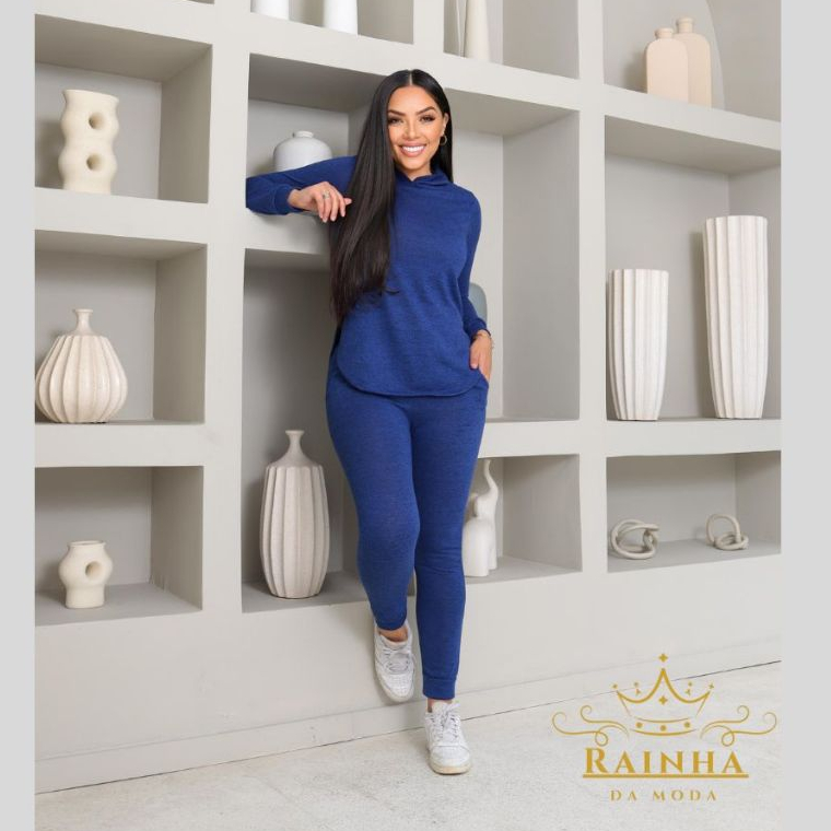 CONJUNTO LÃZINHA Feminino com Capuz Tendência Es