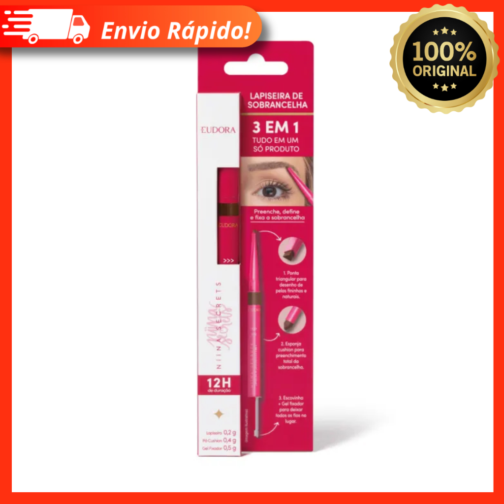 Lapiseira De Sobrancelhas 3 Em 1 Niina Secrets 1,1g Marrom Claro e Médio – Eudora