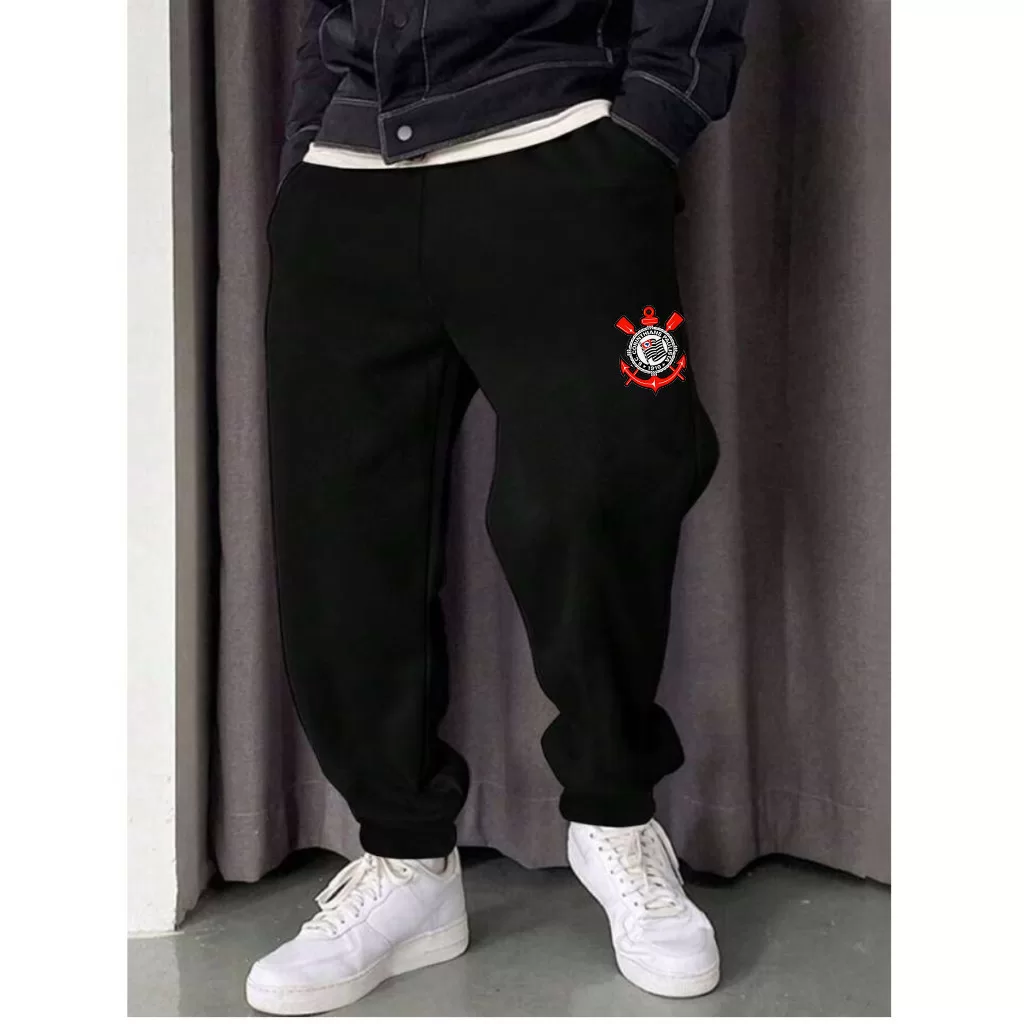 Calça Moletom Unissex Algodão Estampa Corinthians Timão Fiel Confortável Streetwear Promocional