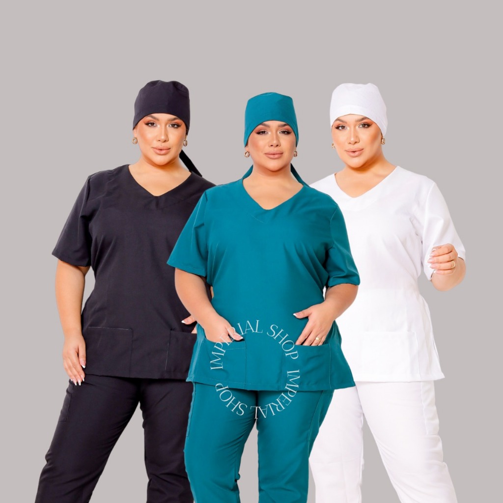 Kit 3 Scrub Cuidadora De Idosos Pijama Cirúrgico Touca-tokio