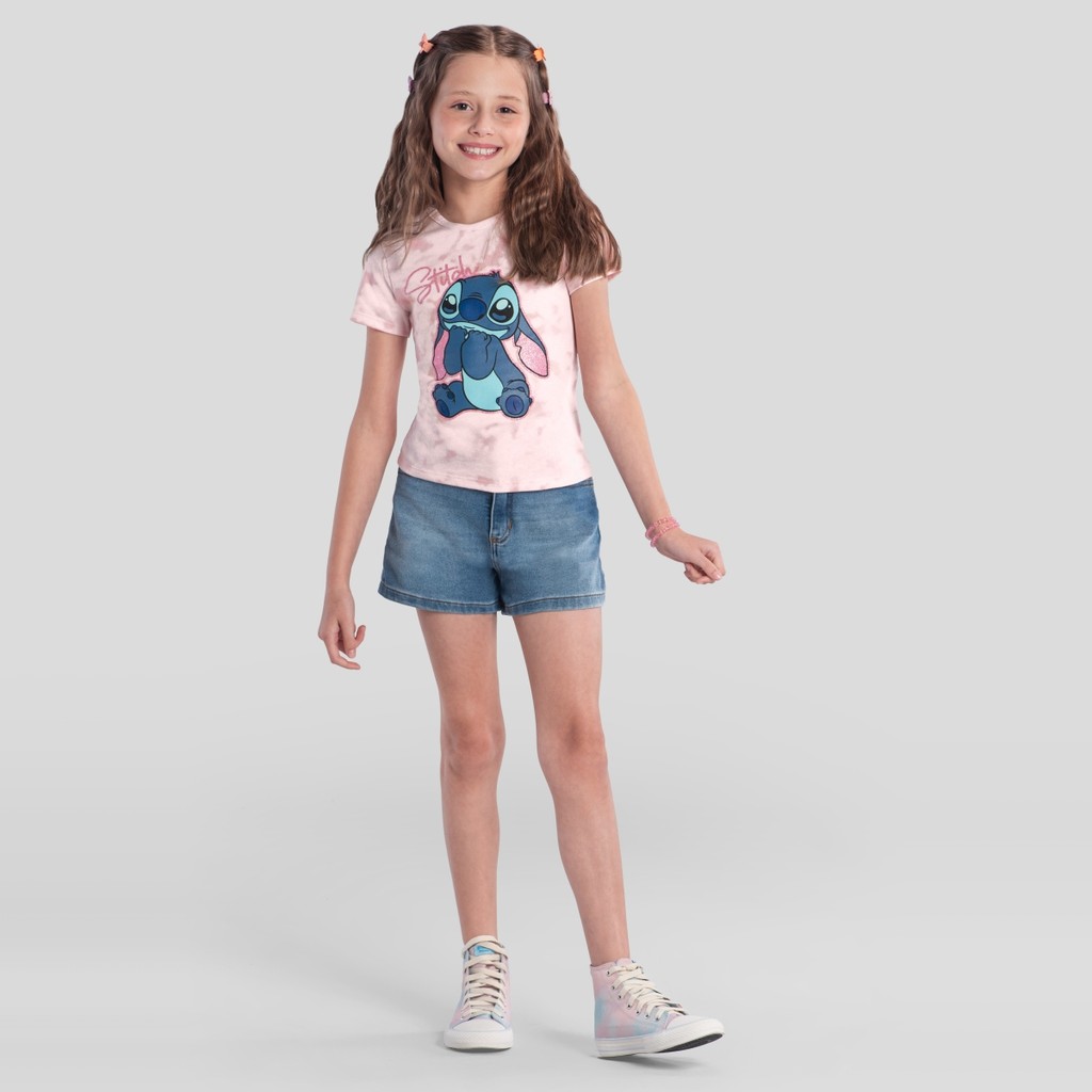 Blusa infantil menina tiedye do Stitch Brandili Rosa