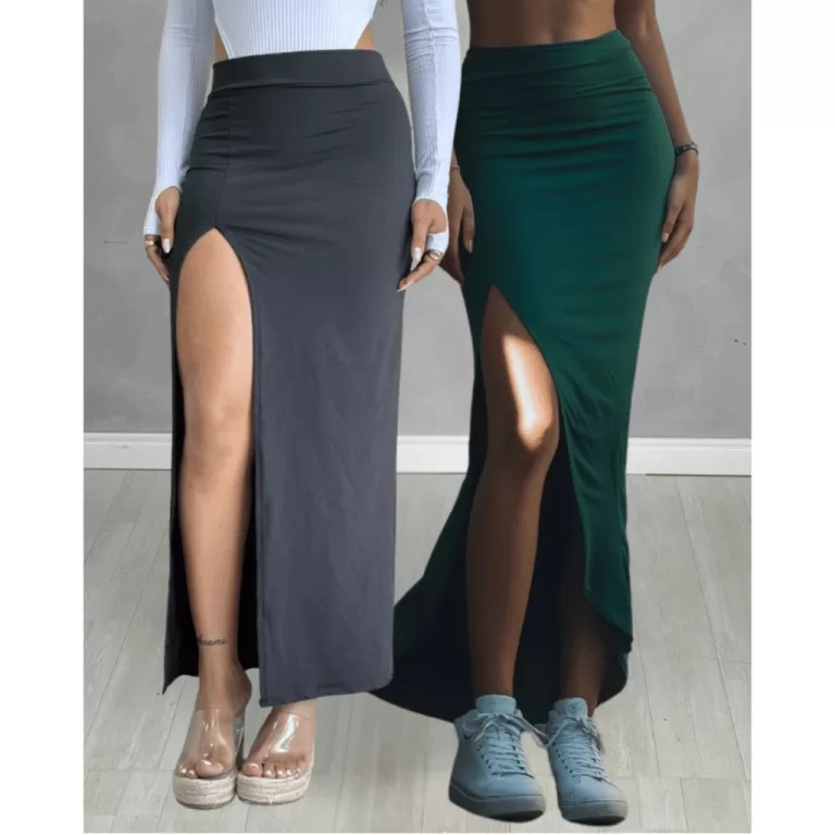 Kit 2 Saia com Fenda Lateral Cintura Alta Tecido S