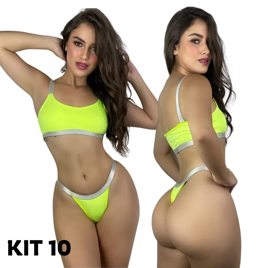 Kit 10 Conjuntos Lingerie Sensual Sem Bojo Alças Largas metalizadas Confortáveis Revenda