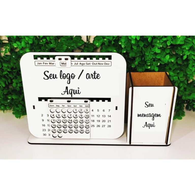 Calendario Permanente com Porta Canetas Personliza