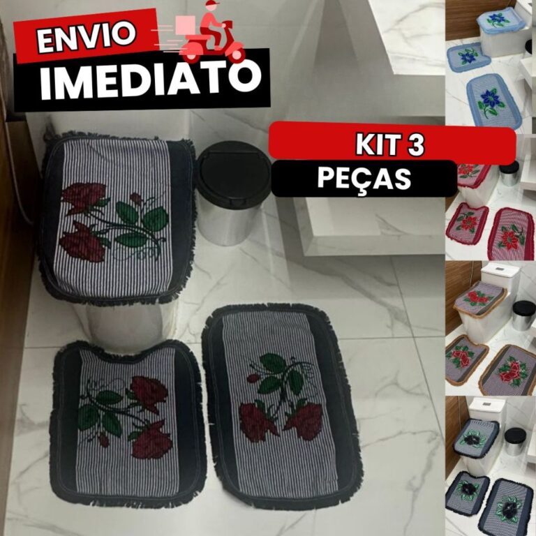 Kit 3 Peças Tapete para Banheiro De algodão Deco