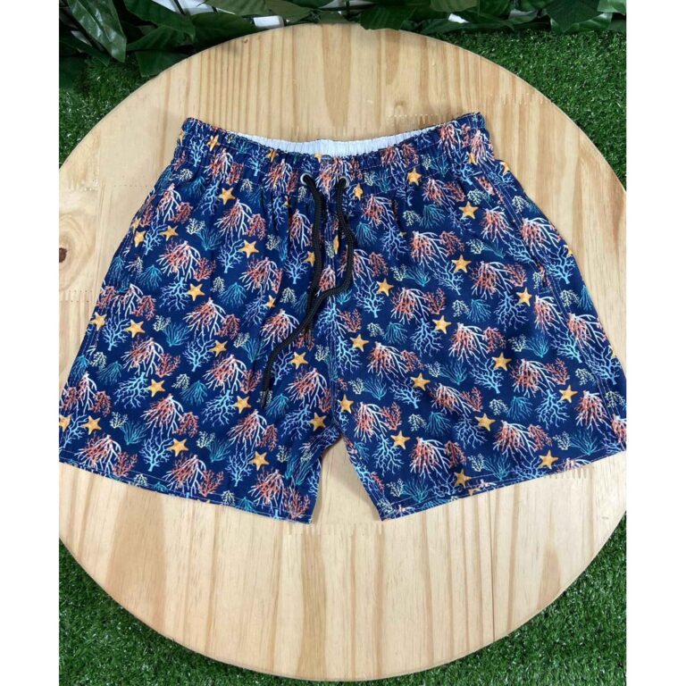 Bermuda Tactel Folha Azul com Estrela Infantil