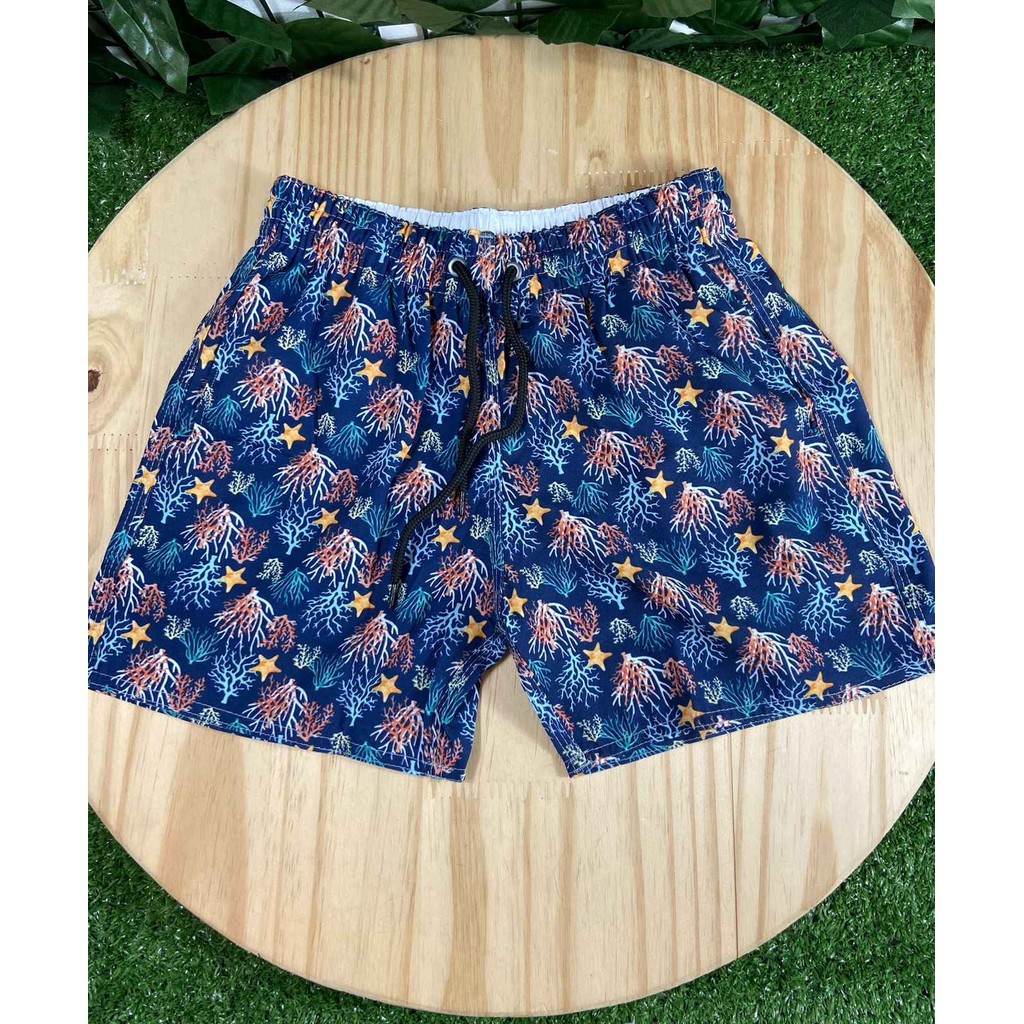 Bermuda Tactel Folha Azul com Estrela Infantil