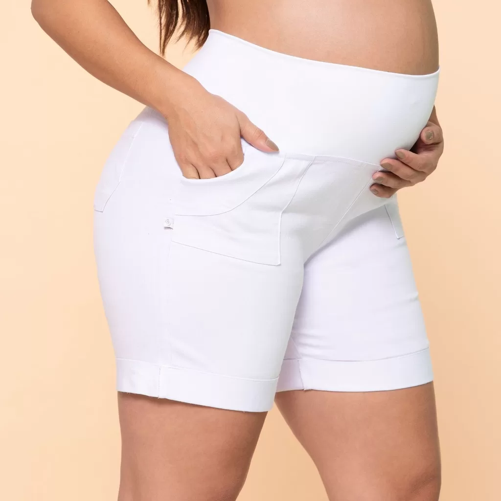Bermuda Feminina Branca para Gestante com Cós anatômico confortável