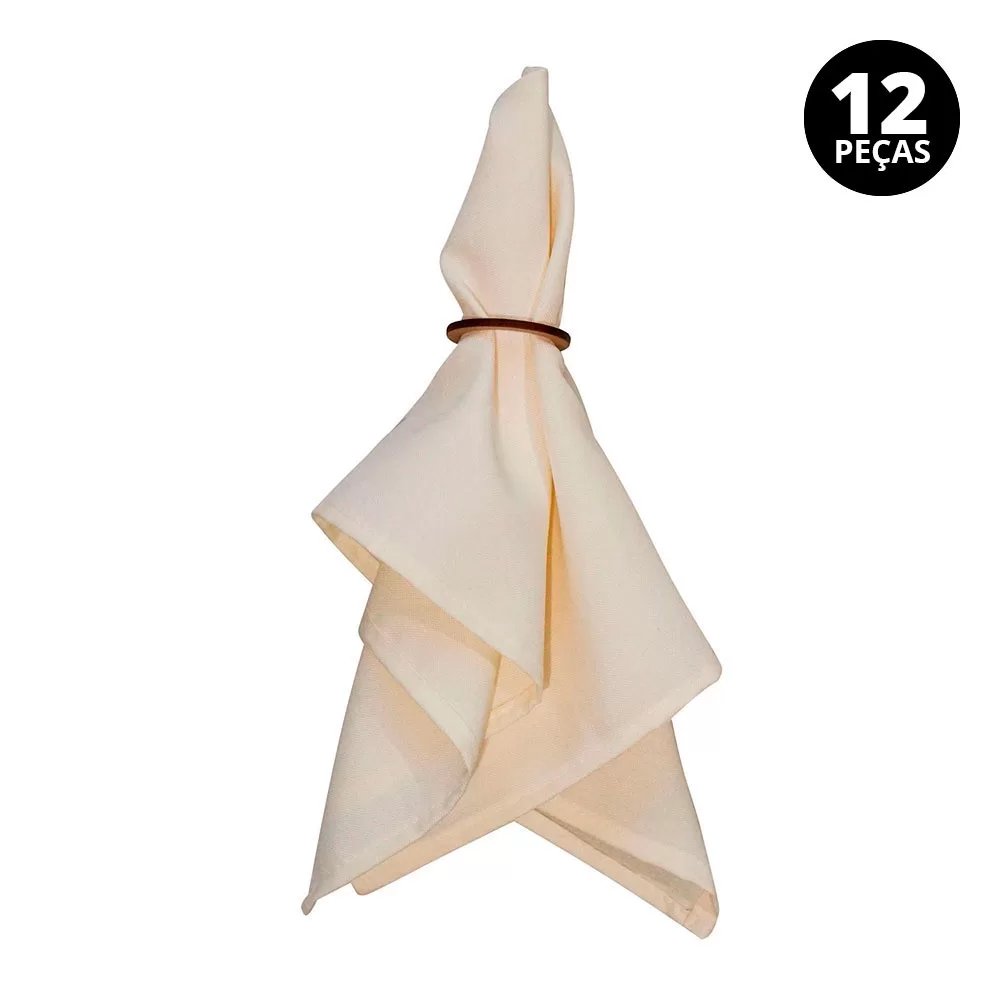 Kit 12 Peças Guardanapo Tecido Oxford Liso Palha Com Bainha para Mesa Posta