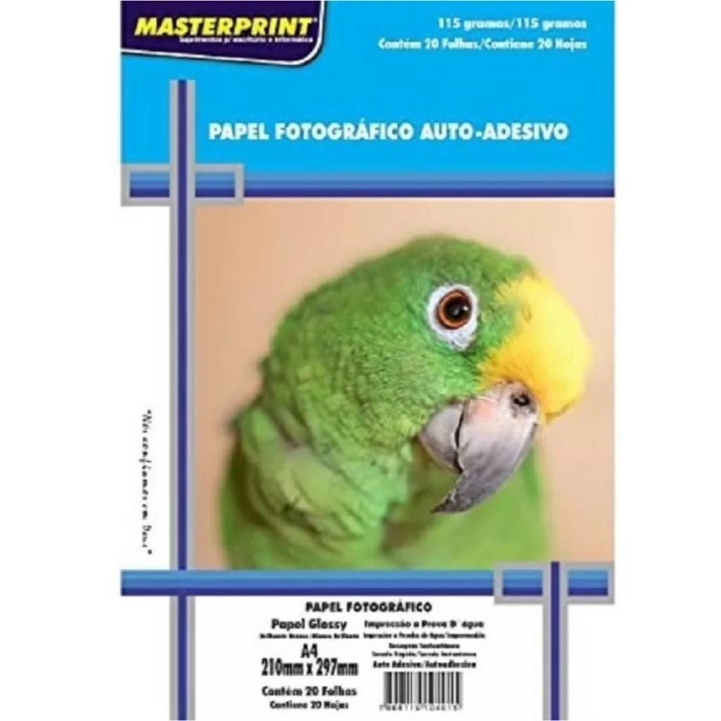 Papel Fotográfico Adesivo A4 Glossy 115g 20 Fls Masterprint Papel Auto Adesivo