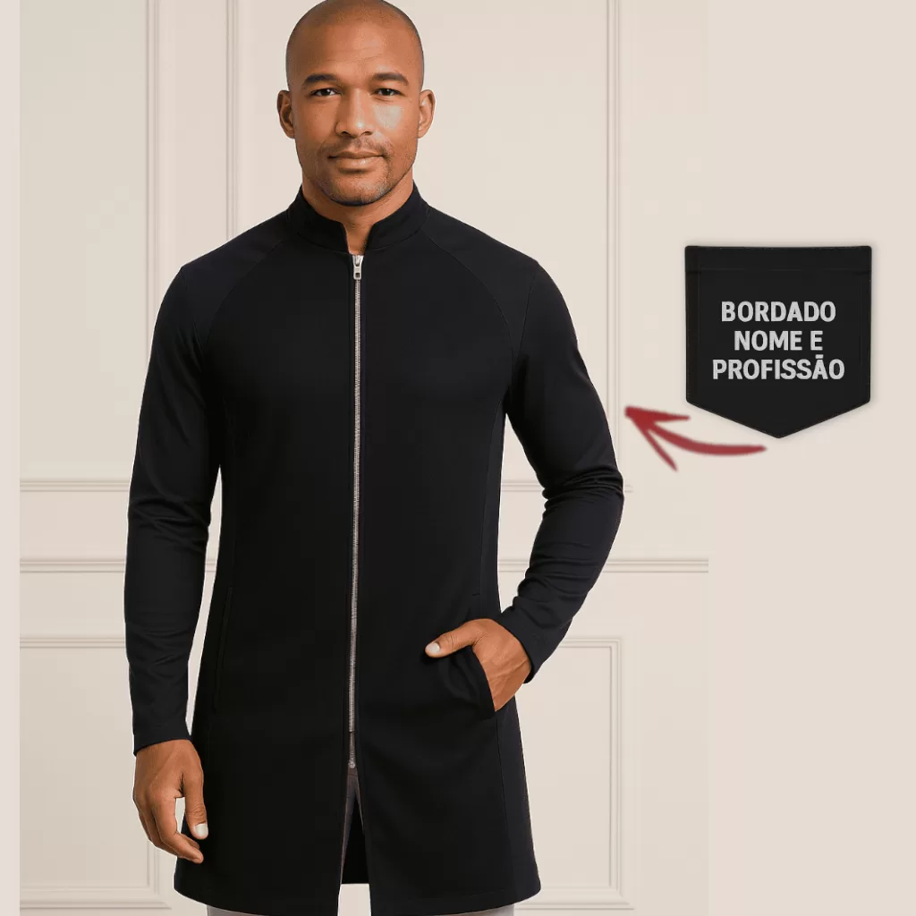 Jaleco Slim Masculino + Bordado Nome e Profissão.