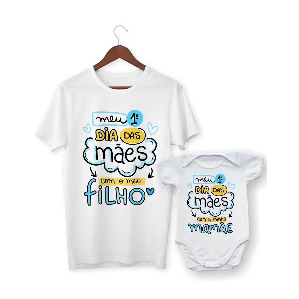 Kit Camisa E Body 1° Dia Das Mães Com O Filho E Mamãe Azul