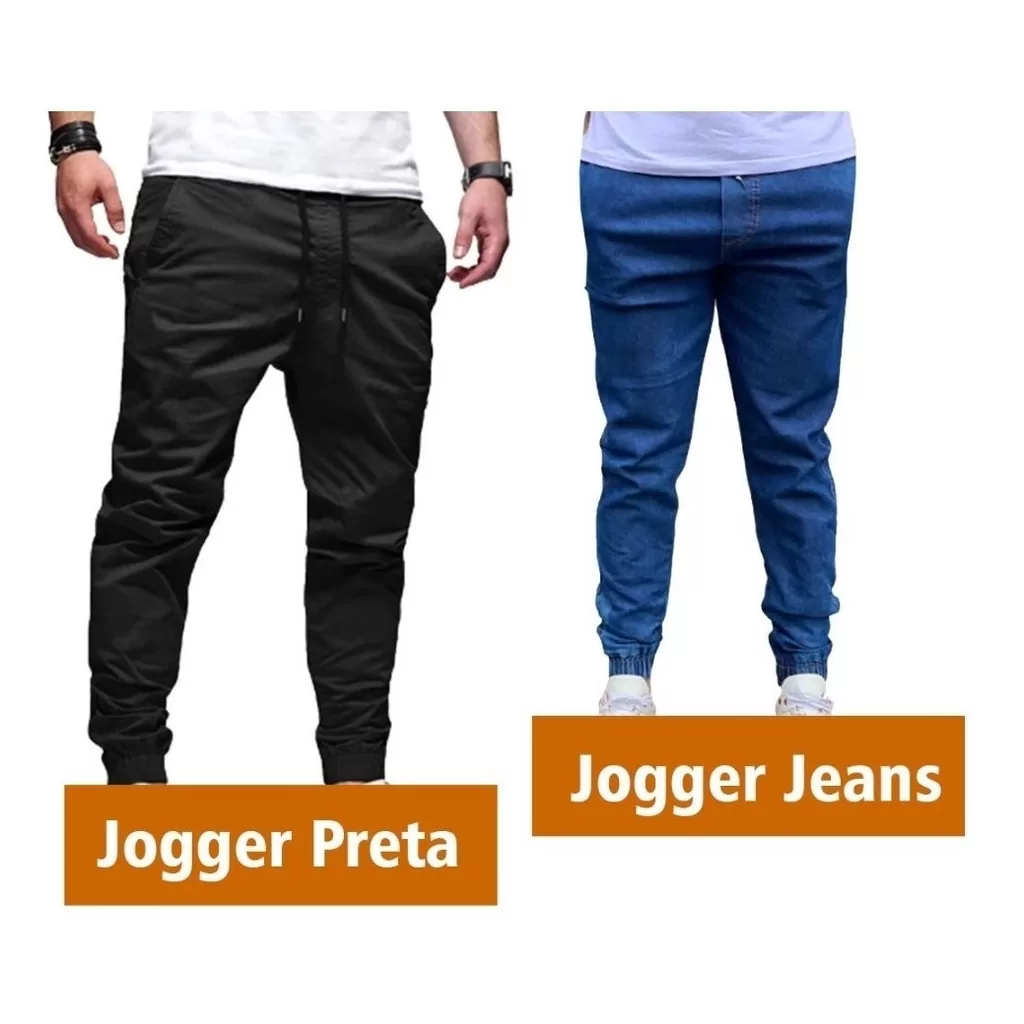 Kit 2 Calças Jogger Sarja Masculina Jeans Com Punho Elastico