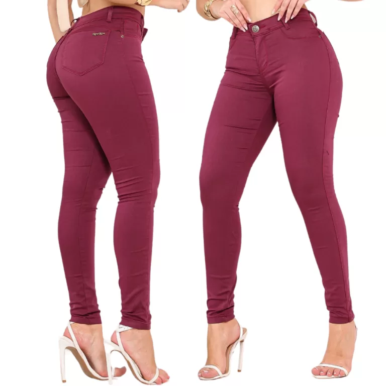 Calça Skinny Vinho Feminina Com Elastano Jeans Pr