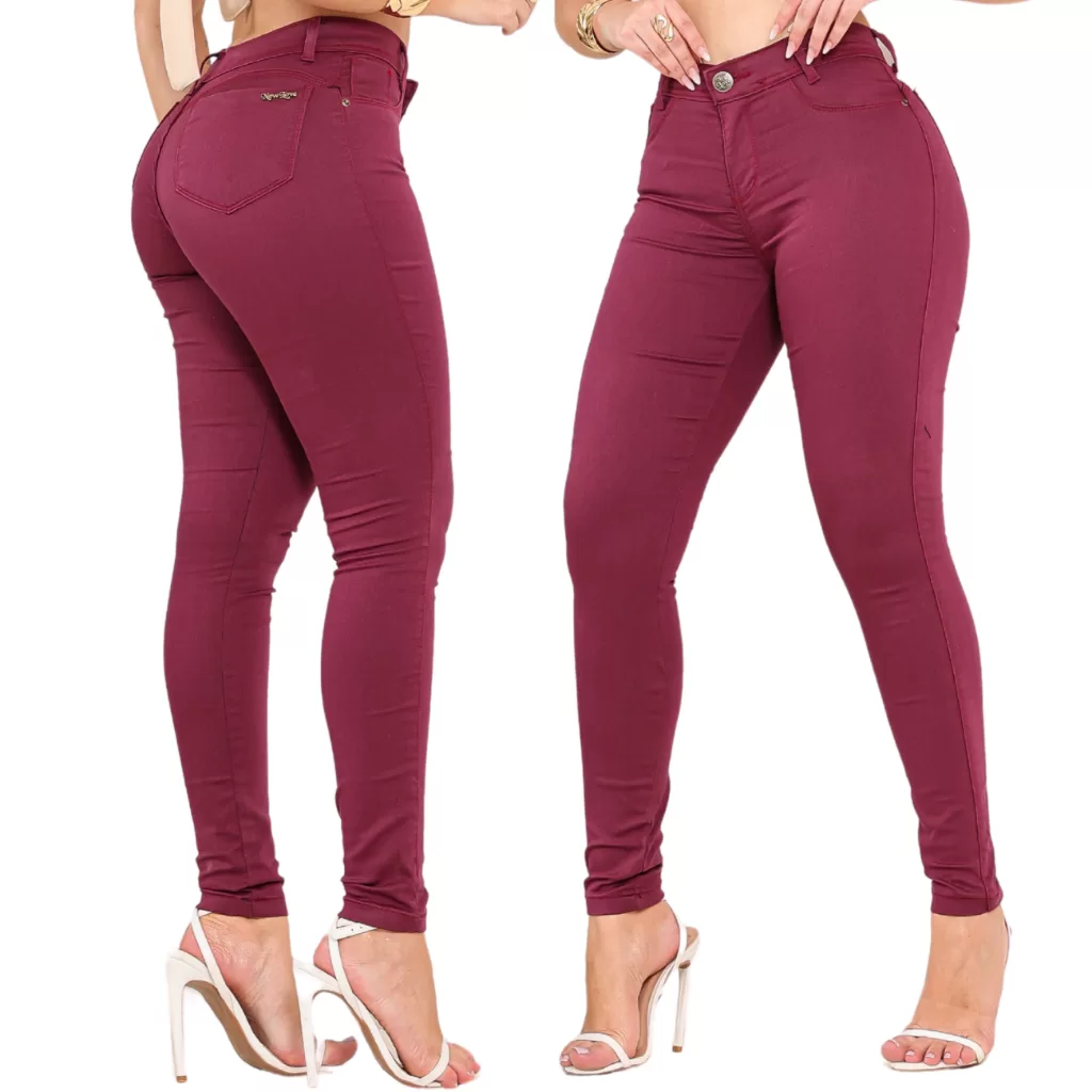 Calça Skinny Vinho Feminina Com Elastano Jeans Premium Lycra Modeladora Levanta Bumbum Cintura Alta