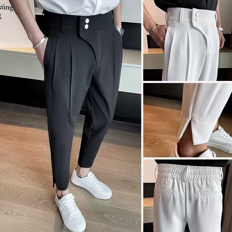Calças Masculinas De Tornozelo Drape Long Trousers Casual Versão Coreana Slim-Fit Suit Pants Ice Sil