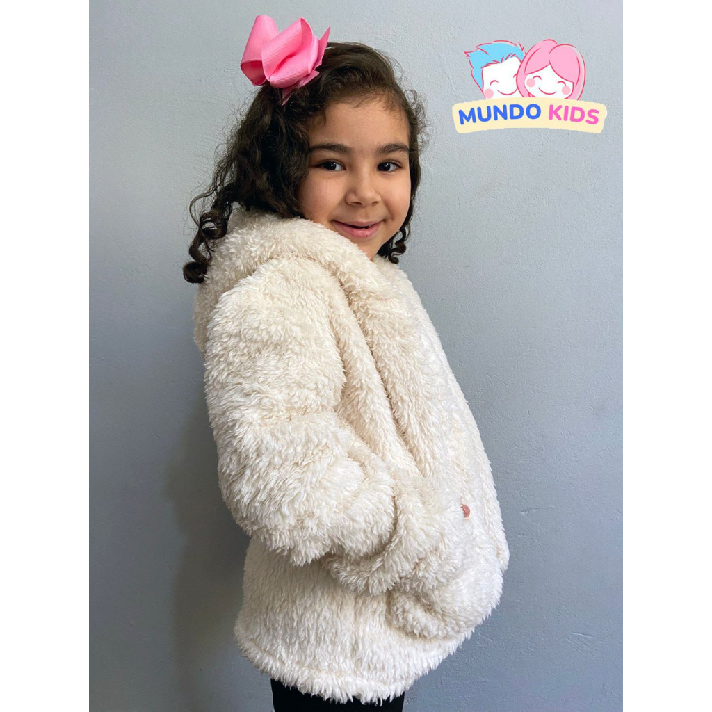 Casaco de inverno teddy de carneirinho com capuz infantil menina blusa de frio  agasalho de escola m